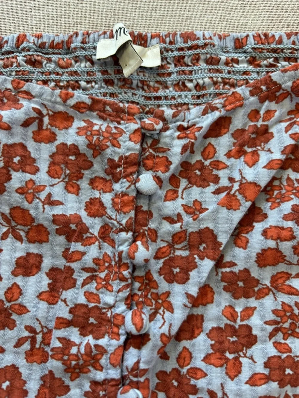 Madewell Rust Floral Square-Neck Puff Sleeve Top